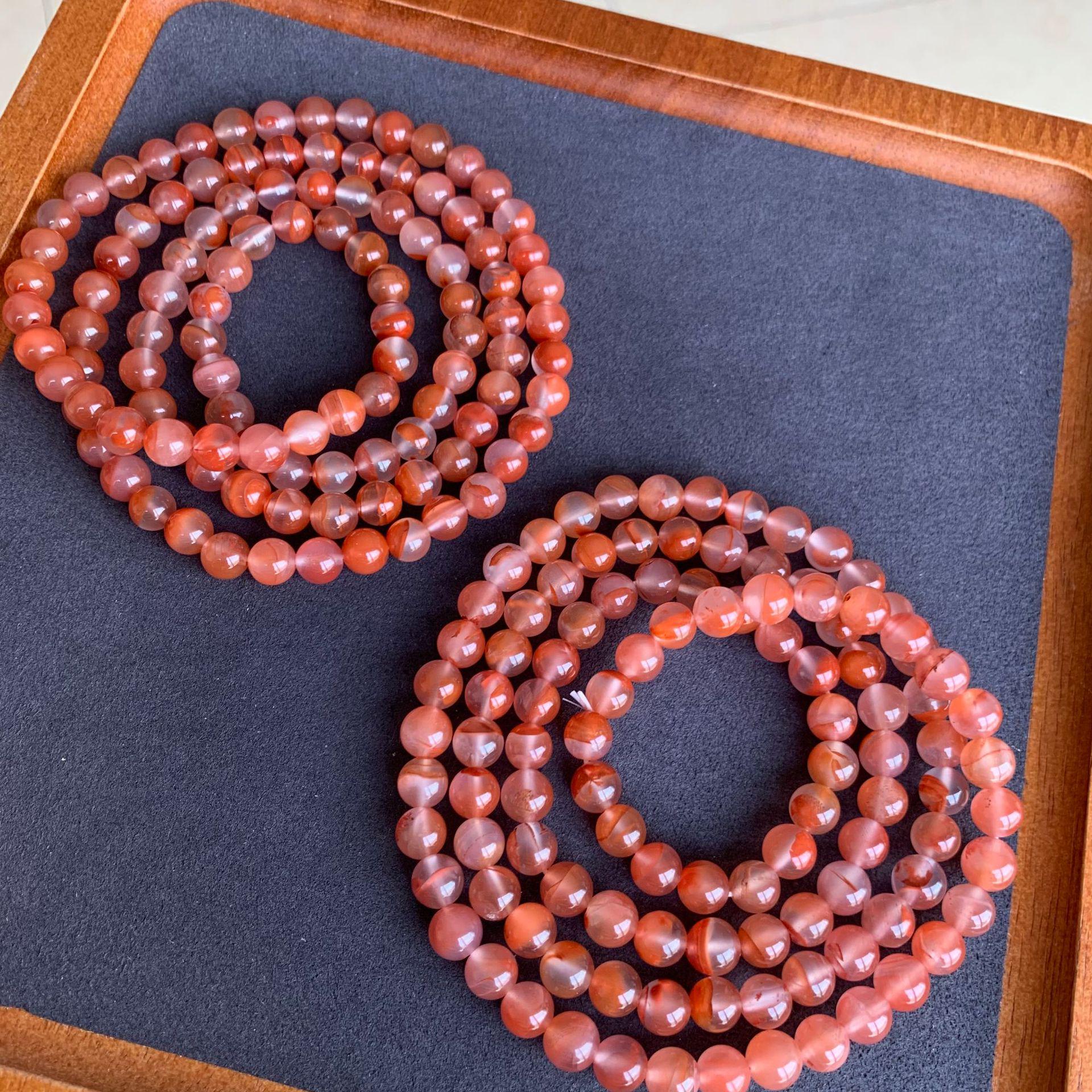 South Red Sichuan Multi-Circle Bracelet: Ice-Clear Floating Color Buddha Beads with Red Accents, Impurity-Free