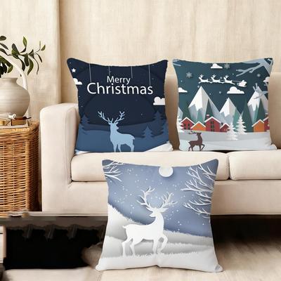 Blue And White Moose Cushion Cover Silky Short Plush Home Sofa Cushion Cover - Invisible Zipper Home Decoration