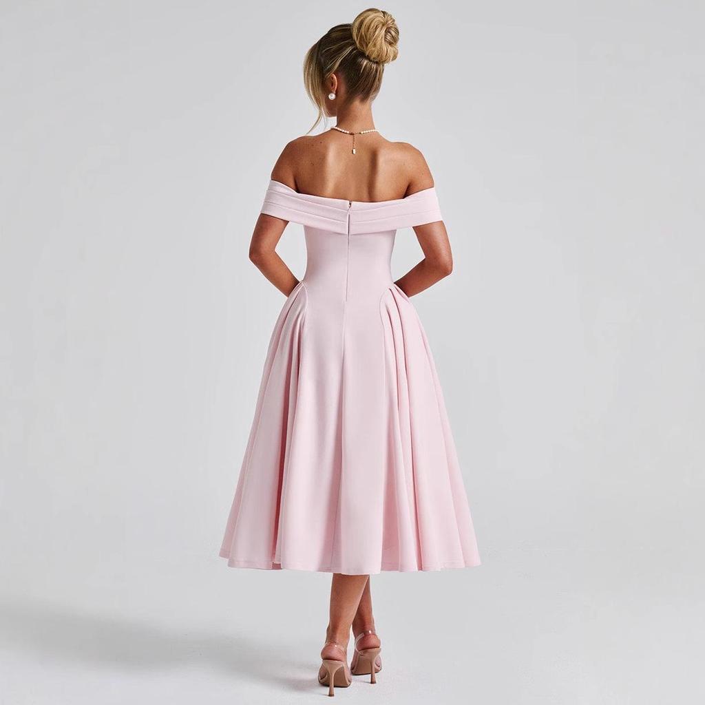 2025 Spring Fashion Solid Color Off-the-Shoulder Backless Bandeau Dress for Women