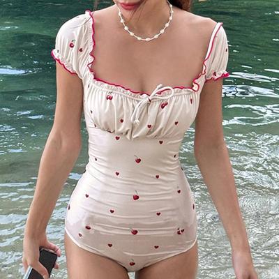 Bikini a Fiori di Ciliegio Manica Corta Senza Schiena Costume da Bagno Estivo Donna Vestibilità Aderente Avvolgente Bodycon
