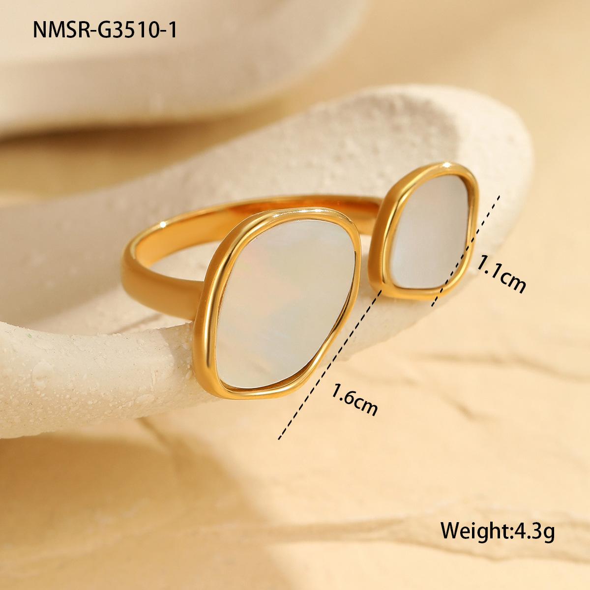 GEMCHIC Women s 18K Gold Plated French Vintage Irregular Geometric White Shell Mother of Pearl Stainless Steel Ring Twist Knit Hand Jewelry