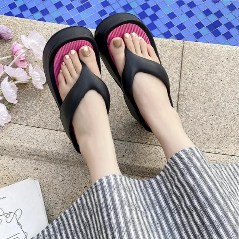 Fashion 2025 Eva Thick Platform Women's High Heeled Slippers Street Slides Outdoor Flip Flops Light EVA Comfortable Heightening Shoes