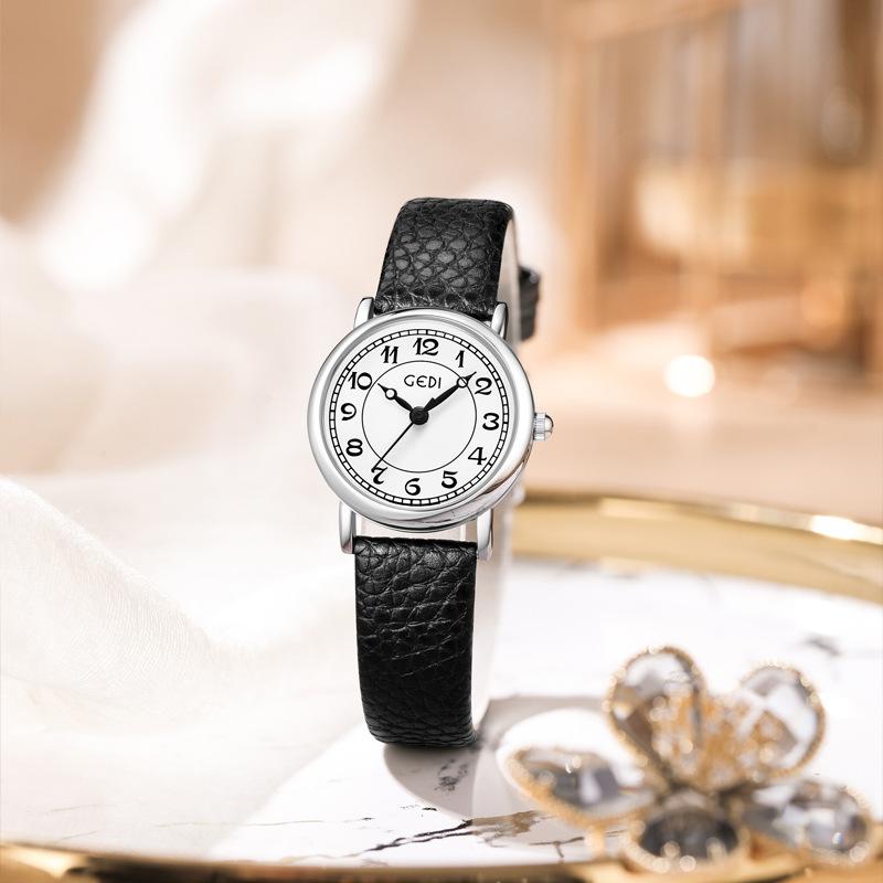 Retro Niche Student Watch, Simple Temperament, High-End Lychee Pattern Belt Watch, Women'S Waterproof Quartz Watch