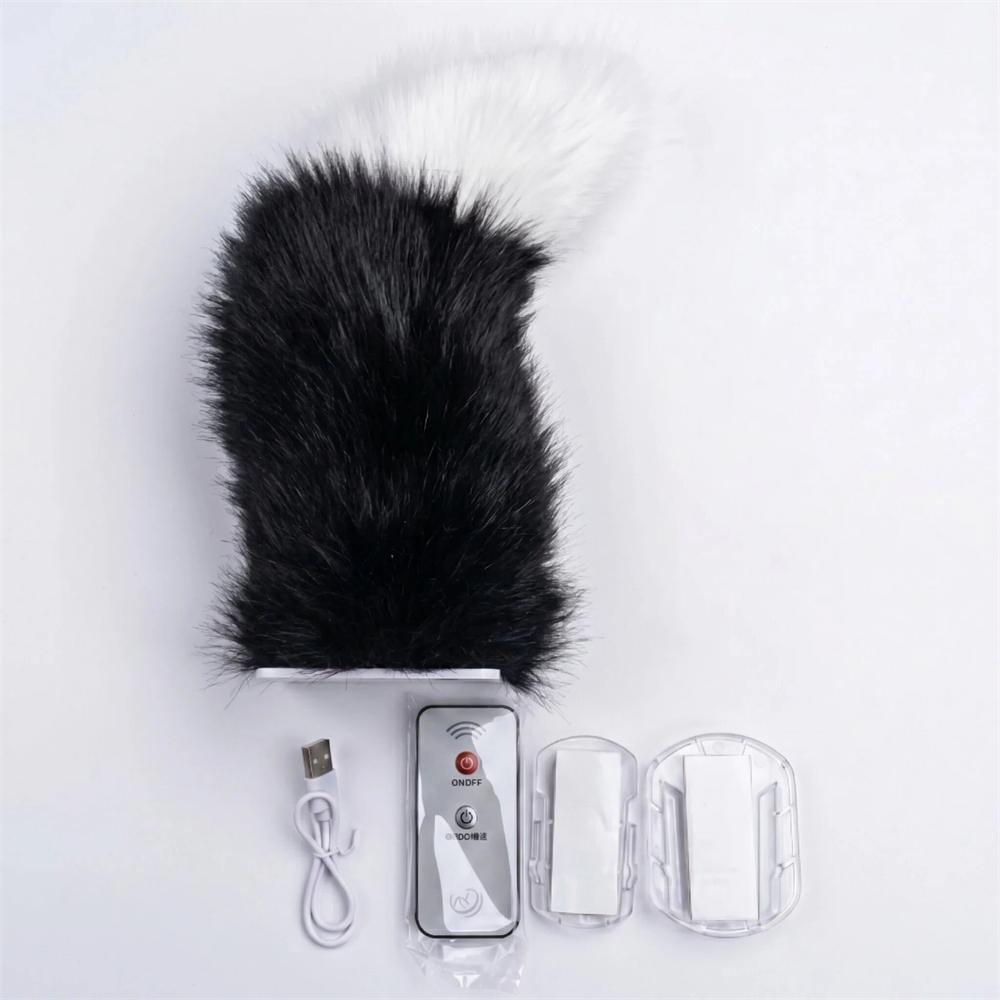 Electric Wagging Tail for Car Cute Plush Moving Auto Interior Exterior Ornament Remote Control Scooter Decor