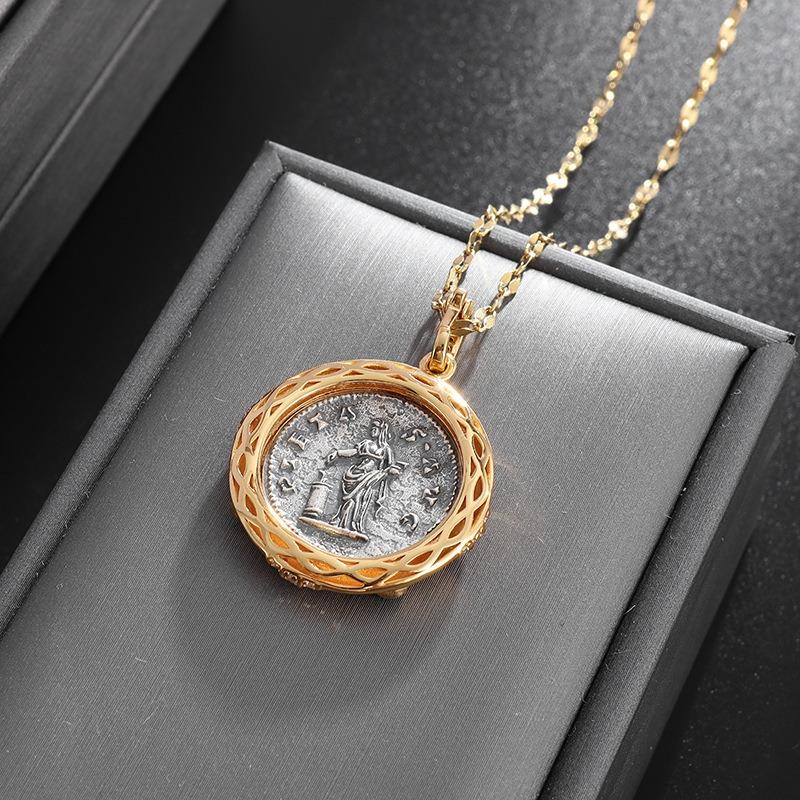 Antike Münze Glücksmuse Smaragd Anhänger Muse Temperament Antike Münze Halskette Kupfer Schmuck