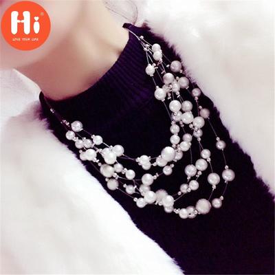 Hallo Frauen Perlen Multilayer Halskette Mode Party Schmuck