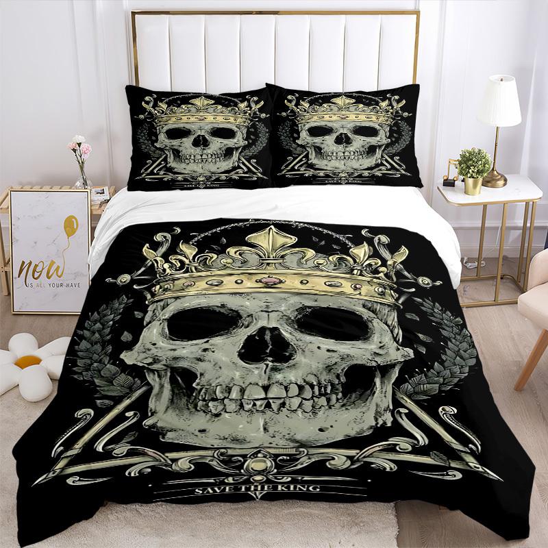 3pcs Crown Skull Duvet Cover Set - Machine Washable, Includes 1 Cover and 2 Pillowcases, No Core Included Yy251013085