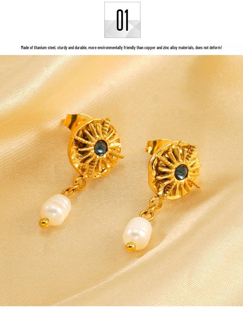 Retro Niche High-End Pearl Hexagram Earrings for Women – European & American Style, Titanium Steel Fashion.