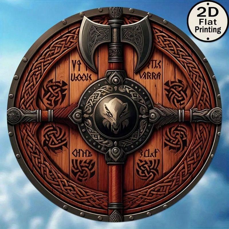 Warrior Shield Retro Round Metal Wall Poster Home Decor