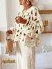 Damen Lässiger Lochstrick-Pullover Cardigan Langarm