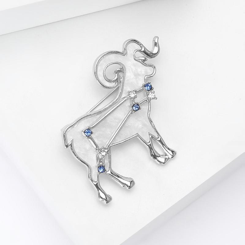 Aries Zodiac Elegant Shell Goat Brooch Sparkling Rhinestone Stars Brooches Pins Designer Jewelry Gift