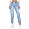 Women's Mid-Rise Elastic Waist Drawstring Ripped Jeans
