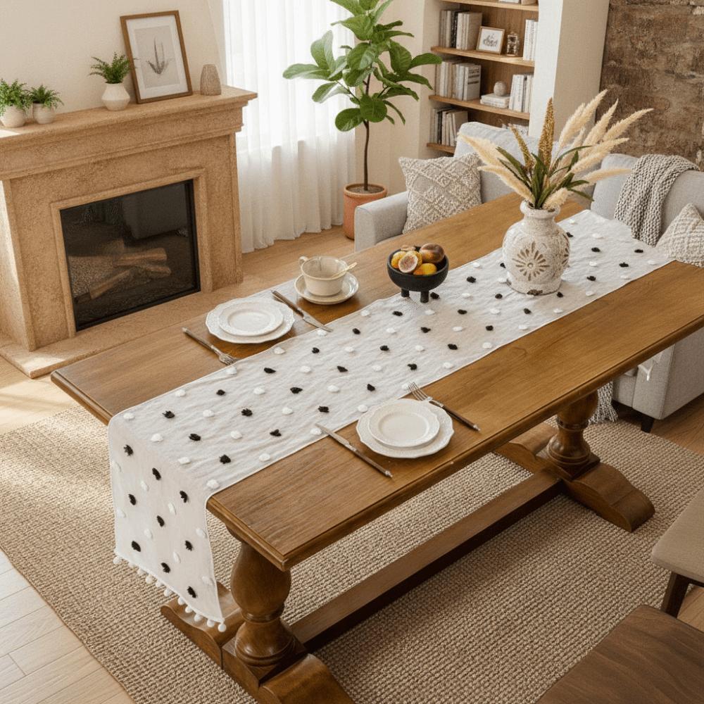 With 3D Pom-poms Lace Table Runner Nordic Style Table Linen Dining Table Cloth  Party