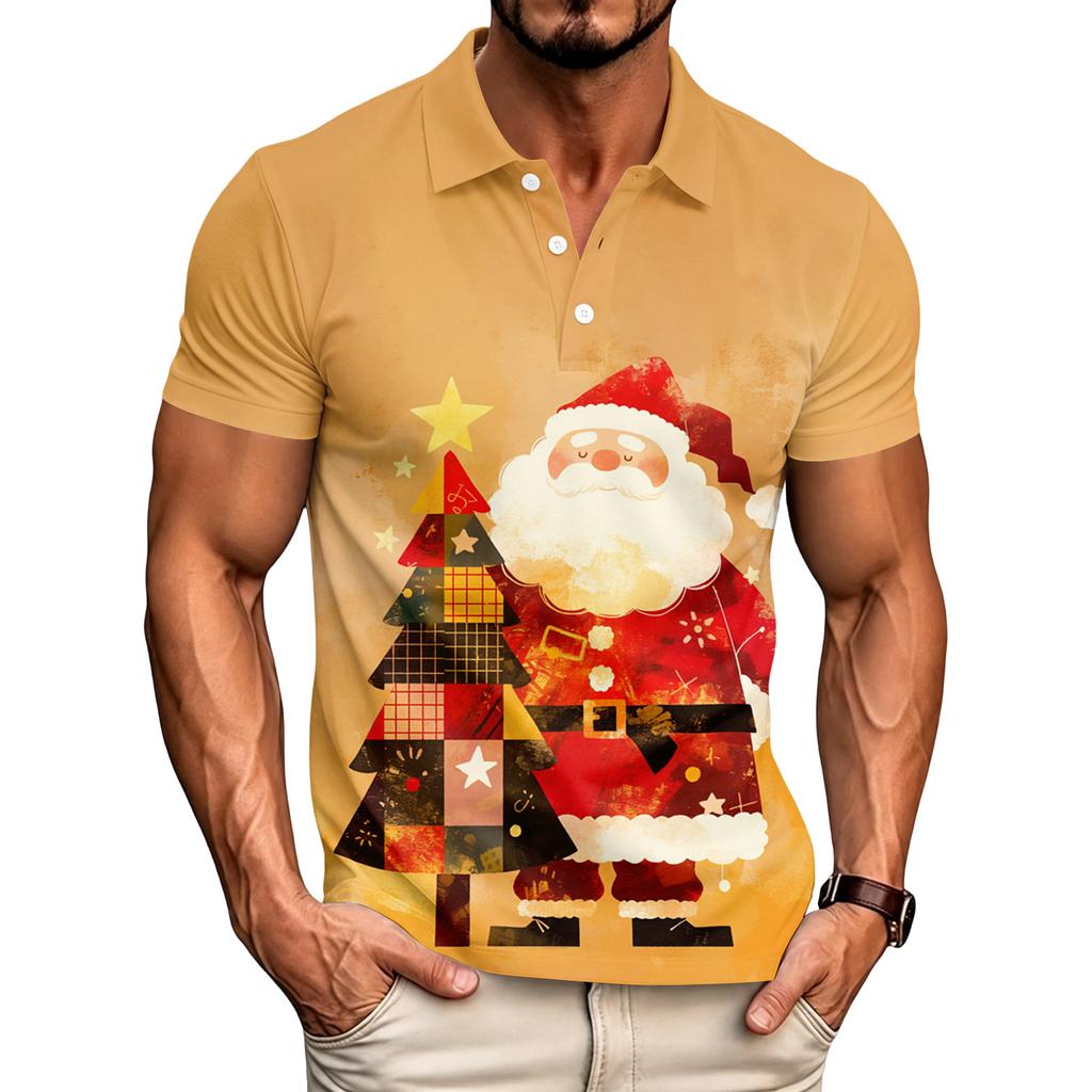 Men's Relaxed Fit Christmas Print Short Sleeve T-Shirt for Casual Holiday Wear
