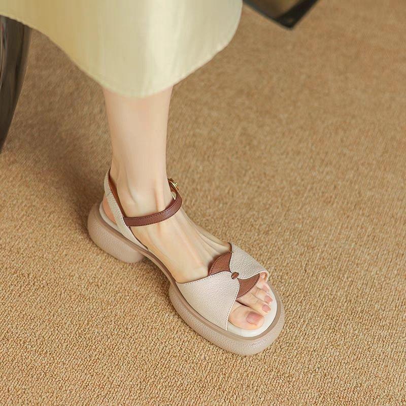Sandals for Women Color Spelling Roman Style Open Toe Woman Shoes Platform Leather Asian Size On Sale Luxury Summer Daily Korea