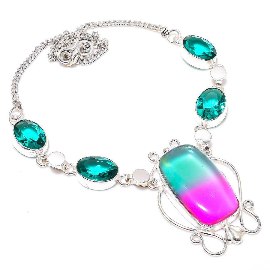 

Двухцветный турмалин, ювелирное ожерелье из стерлингового серебра 925 пробы с турмалином 18 дюймов V3I35