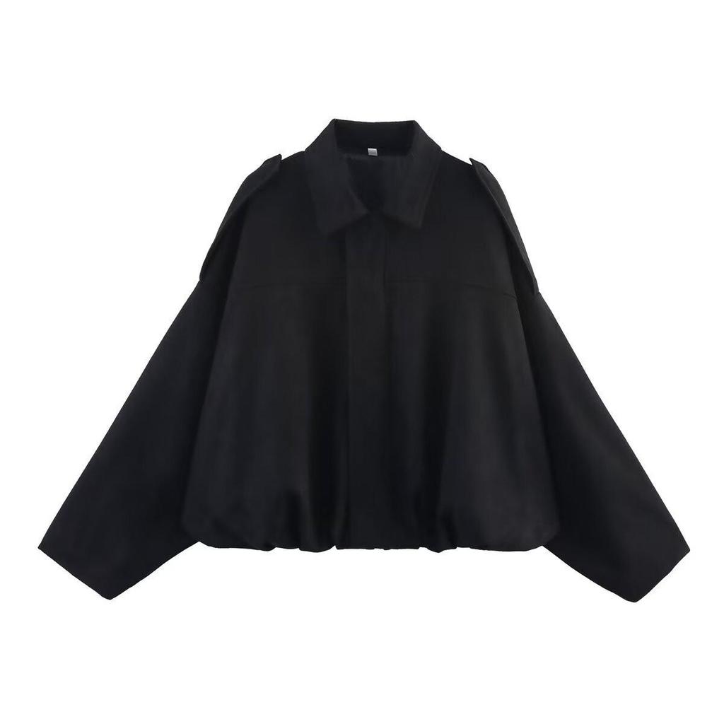 Chaqueta Bomber de Solapa de Moda de Versión Holgada con Efecto Textura de Ante para Mujer