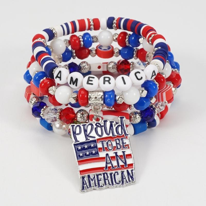 Artificial Crystal Bracelet Elastic Bracelet Independence Day Handmade Bracelet Stackable Bracelets for Adding Charm