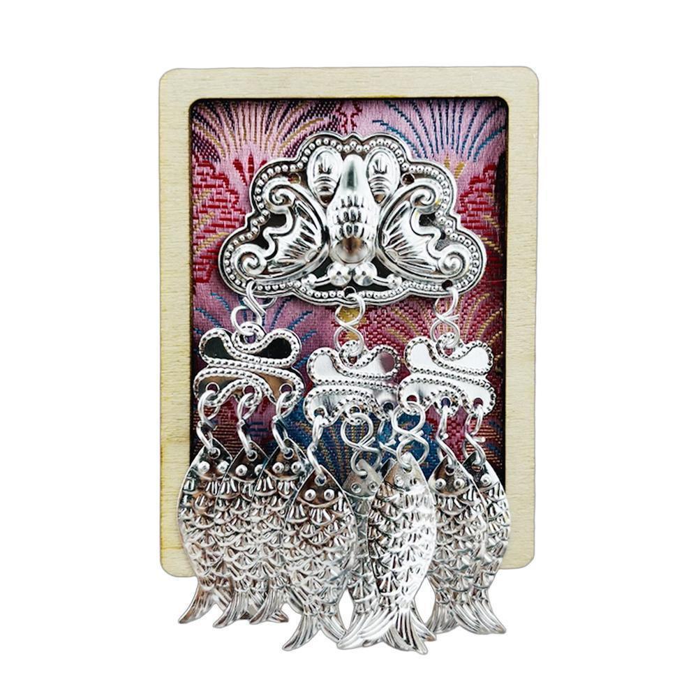 Handmade Miao Silver Pendant Bell Brocade Refrigerator Magnet - Cultural Heritage Gift from Thousand Household Miao Village, Guizhou Yunnan.