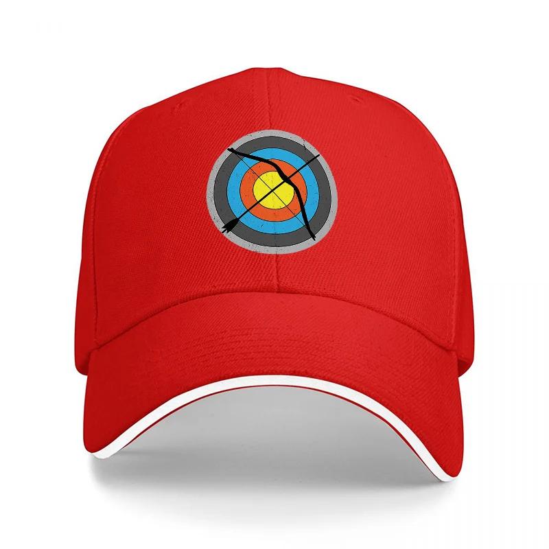 Bogenschießen Ziel Design Baseballkappe Schwarz Verstellbare Mütze mit buntem Zielscheibenmuster Sportlicher Stil für Outdoor-Enthusiasten