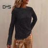Women Tops Round Neck Long Sleeve Pullover Tops Shiny Sequins Decoration Regular Fit Blouse Daily Wear