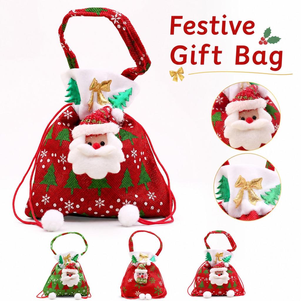 Christmas Gift Bags with 3D Plush Doll Design, Holiday Candy for Party Favors and Small Gifts
