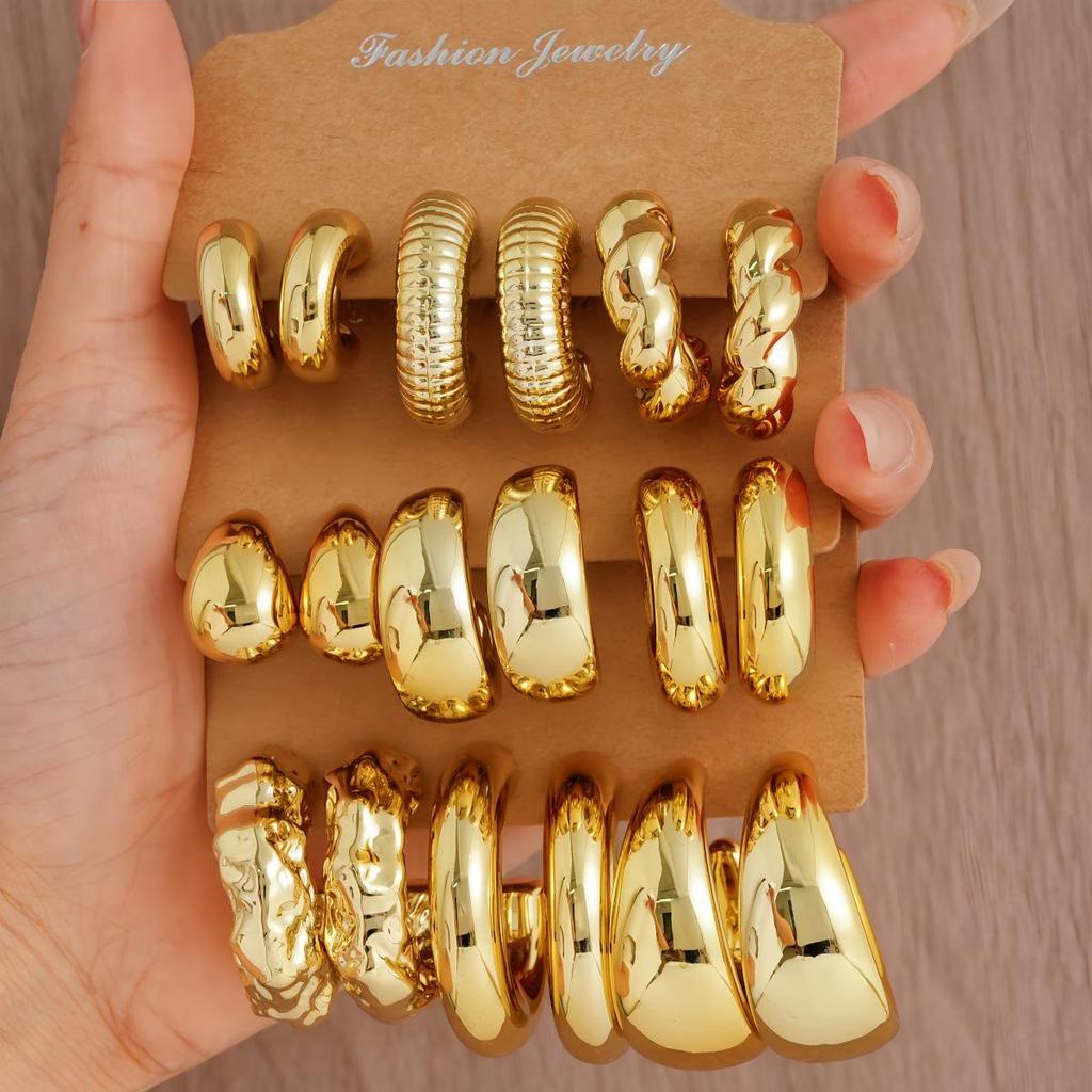 Cross-border Creative Geometric C-shaped Twist Ribbed Earring Set