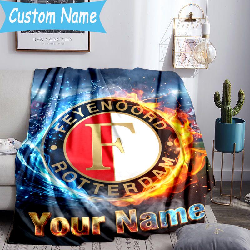 Custom Name Feyenoord Football Blanket Flannel Blanket for Camping, Hiking, Garden Parties, Picnic Essentials,gift for family and friend