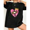 Oversized T Shirt Black Broken Heart With Bandage And Halo Print Casual Wear For Women