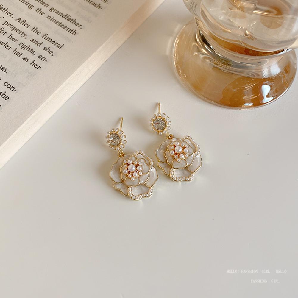 925 Silver Needle Camellia Pearl Earrings For Women Retro Simple Earrings Jewelry Accessories For Girls Gifts