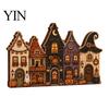 Rustikální podzimní středové dekorace stolu Halloween Retro strašidelná vesnice Dřevěná dekorace na stolní desku, Podzimní statek Čarodějnice Americký venkovský styl Figurky