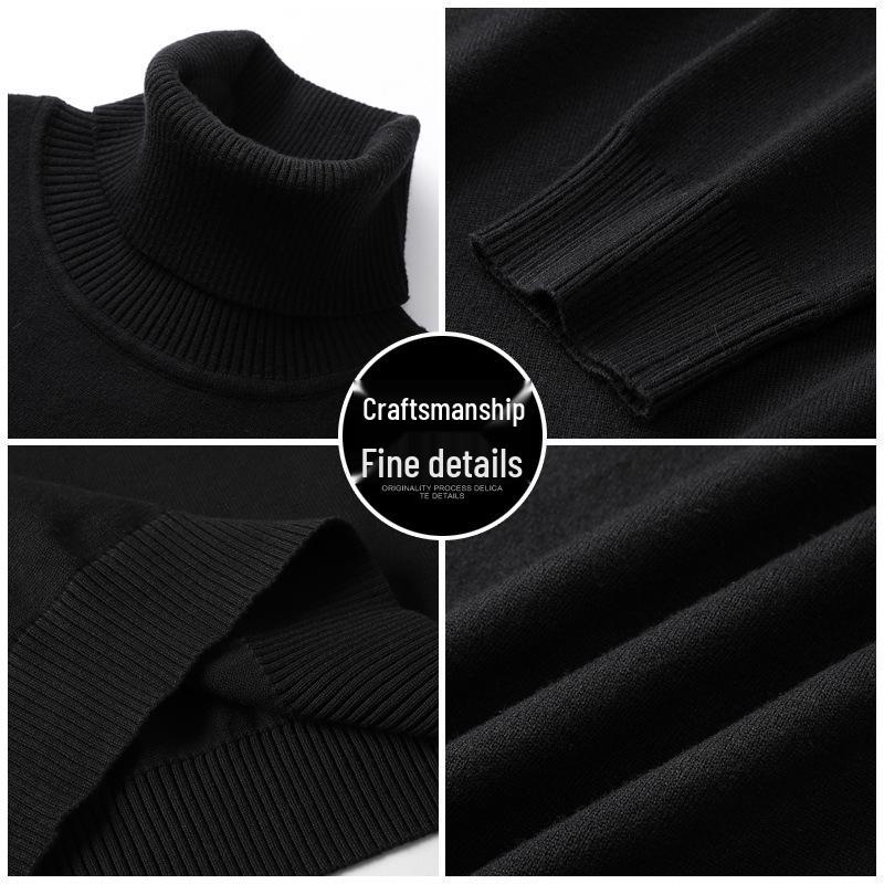 Men's Thickened Woolen High-Neck Sweater with Fleece Lining, Autumn/Winter Warm Base Layer, Rolled Collar Knitwear