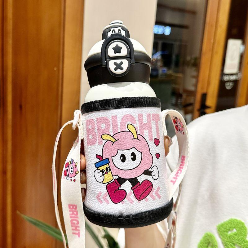 Large-Capacity Thermos Cup for Girls, Good-Looking and Cute, College Student Water Bottle Cup, Summer Portable Straw Cup for Kidsren
