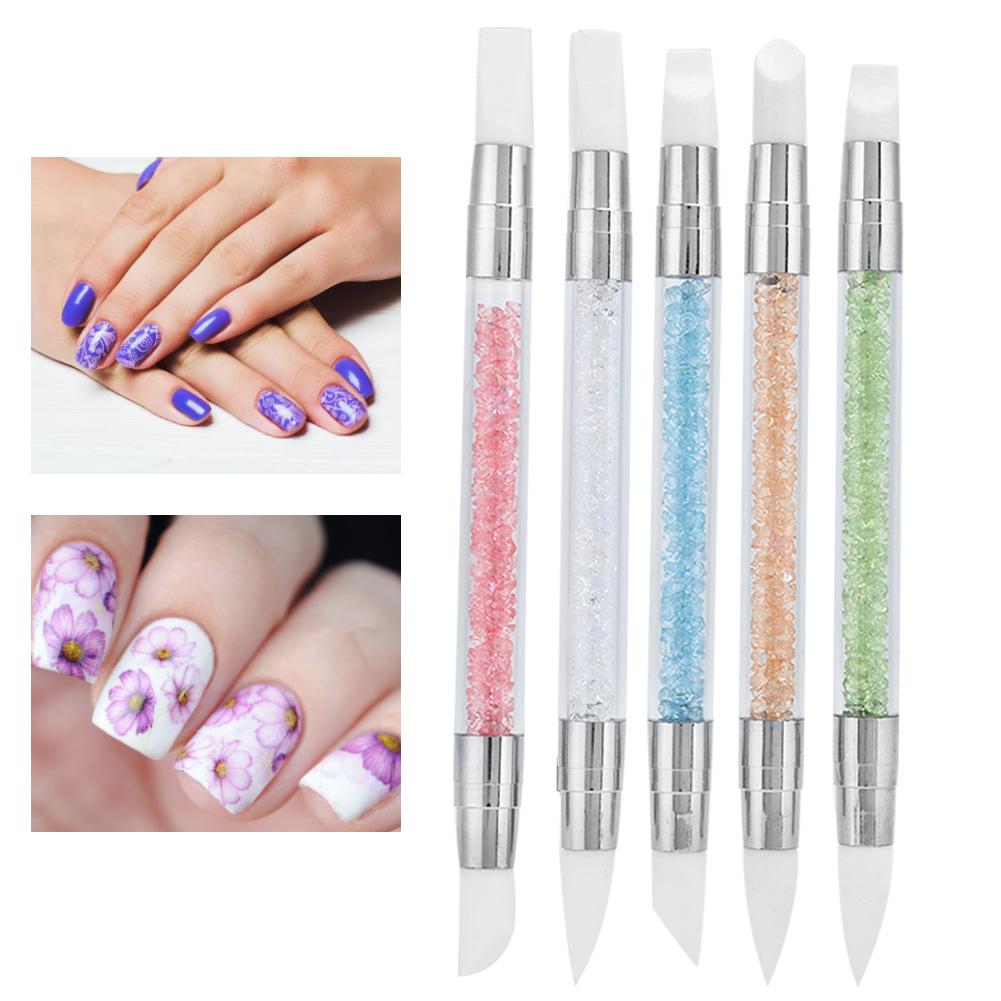 5Pcs Nail Brush Silicone Pen Hollow Carving Embossing Pen Nail Art Accessories Soft