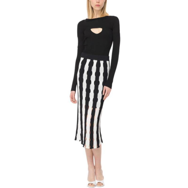 Pinko Lace Pattern Striped Midi Knit Skirt Women Skirts Pink Multicolor 103469A1UN-ZZ1