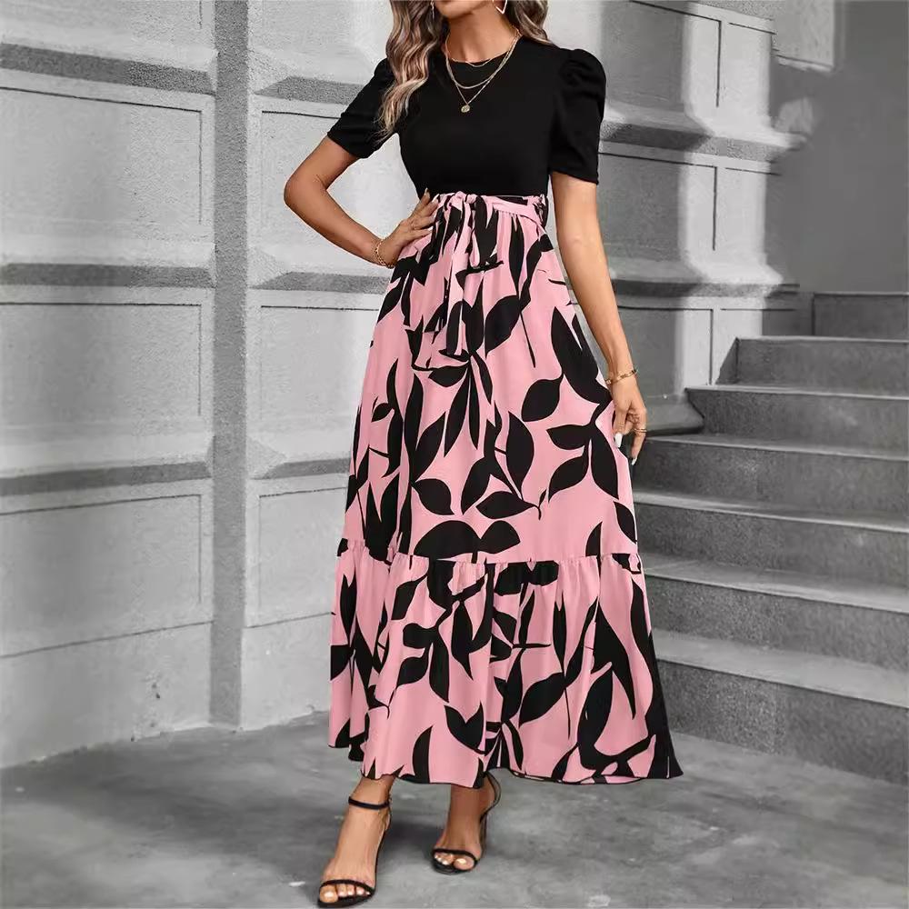 Women's Floral Print High Waist Elegant Dress - European & American Fashion