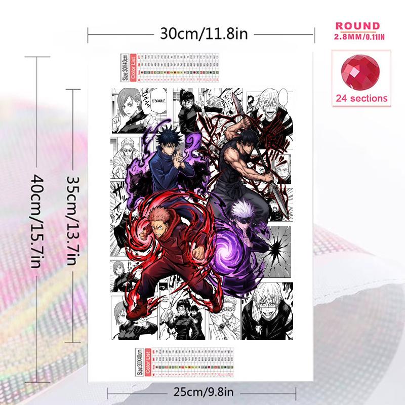 Jujutsu Kaisen Manga & Key Character Set Pattern 3pcs 100% Round Full Drill 5D DIY Diamond Painting Embroidery Cross Stitch Rhinestone Décor
