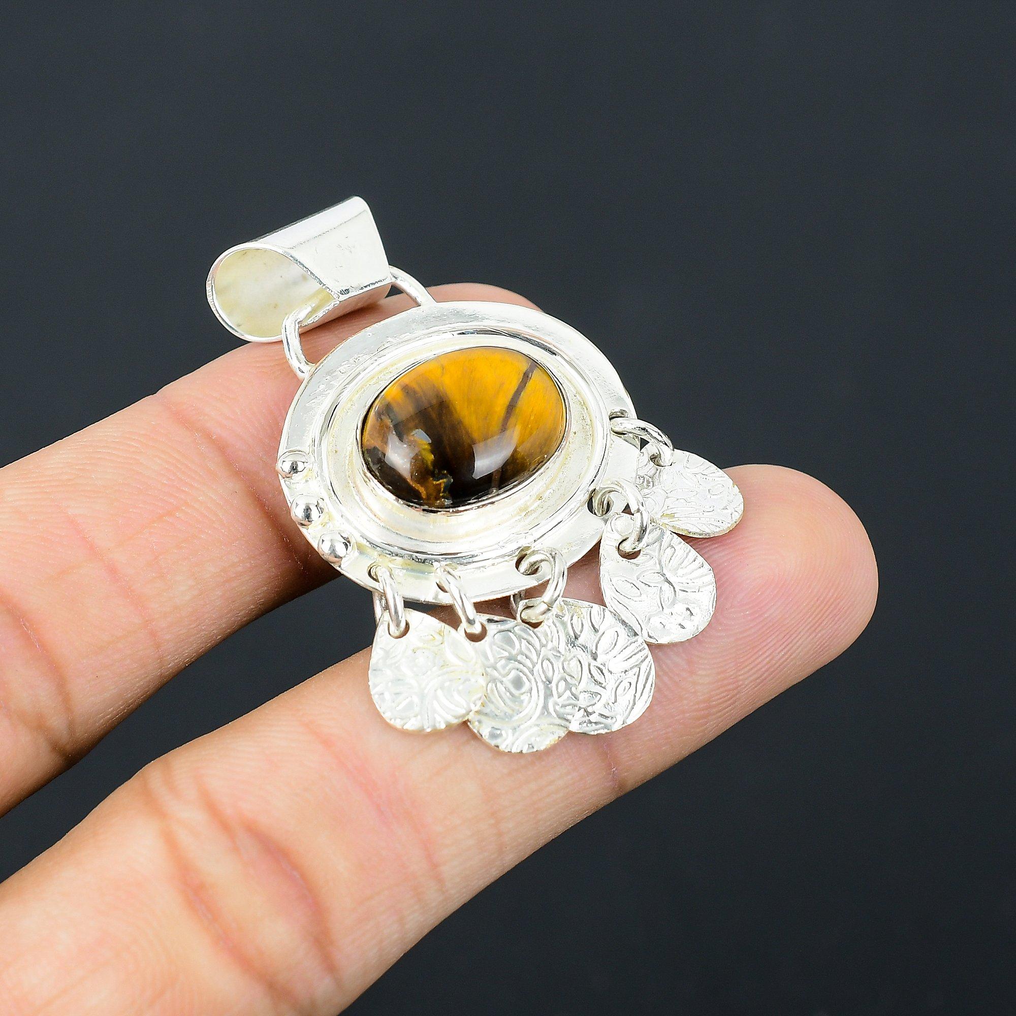 Daughters Day Deal Sterling Silver Sacral Chakra Tiger Eye Stone Pendant Jewelry