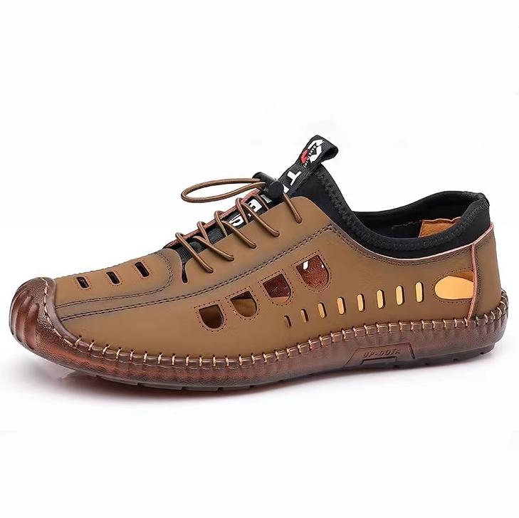 Sandals for Men Spring Summer Men's Casual Hollow Breathable Leather Shoes with Non Slip Soft Sole