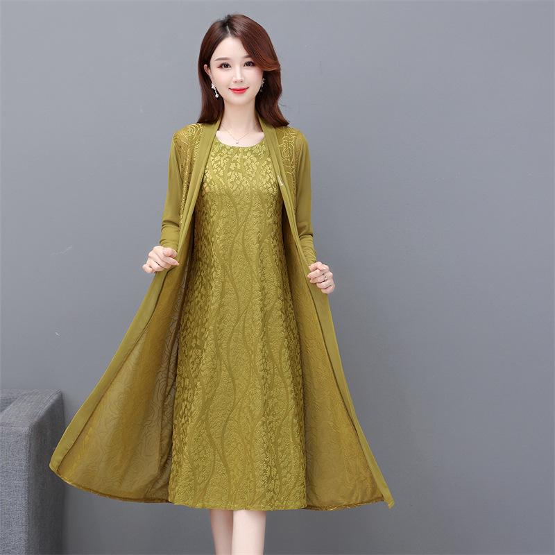 

Летнее платье-двойка 2023 года с кардиганом-шалью средней длины 4XL жёлтый