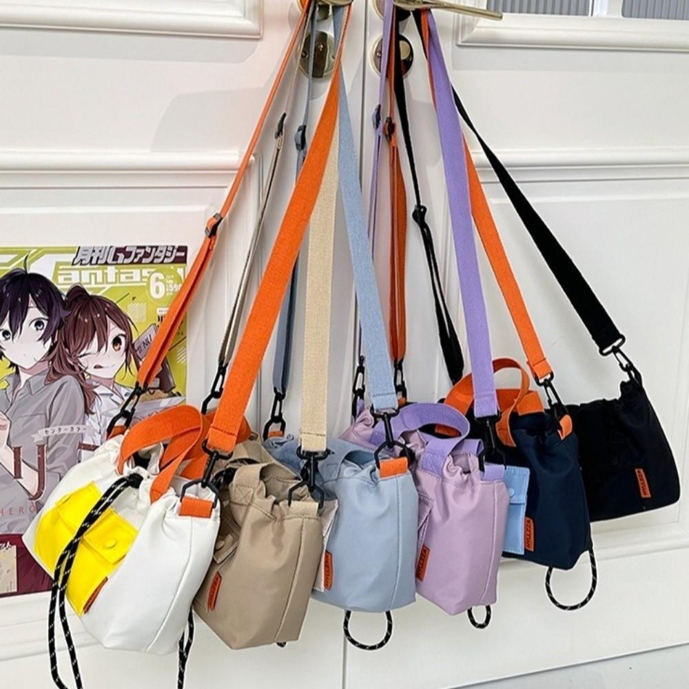 Cloth Nylon Crossbody Bag Contrast Color Drawstring Bucket Bag Fashion Shoulder Pouch  Students