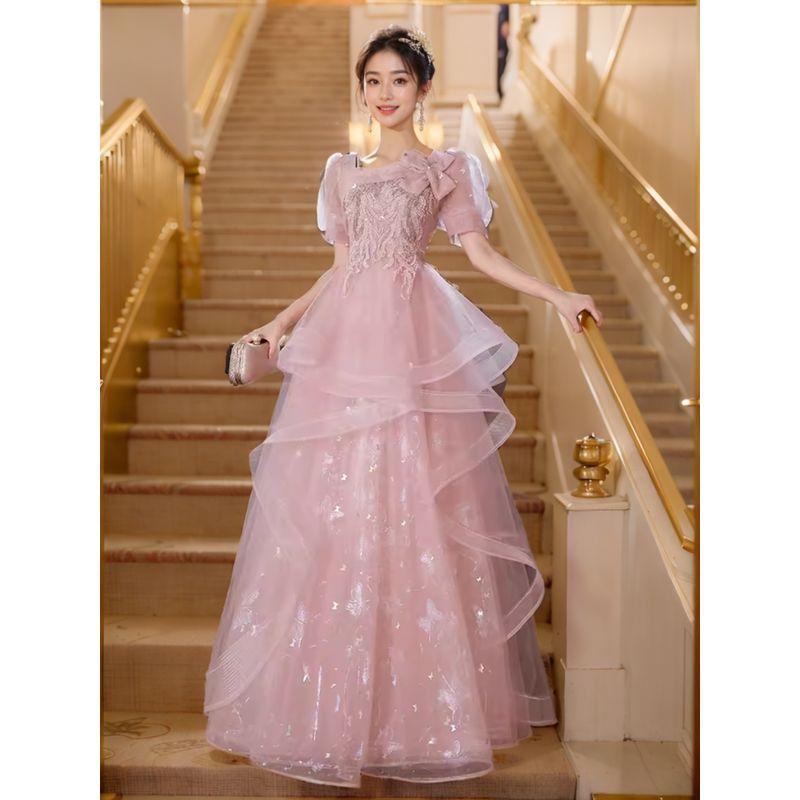 Pink Elegant Graduation Long Princess Dress Evening Gown