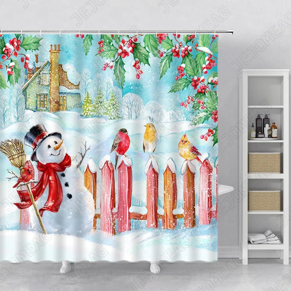 Sněhulák Míč z provazu Sprchový závěs Zimní scenérie Vánoční téma Domácí koupelnová dekorace Sada koupelnových doplňků Koupelnový závěs