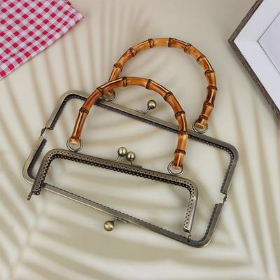 1 Stück Vintage Metall Geldbörse Tasche Rahmen Kuss Verschluss Schloss mit Bambus Griff Schmuck Verschlüsse Nähverschlüsse Geldbörse Herstellung Zubehör