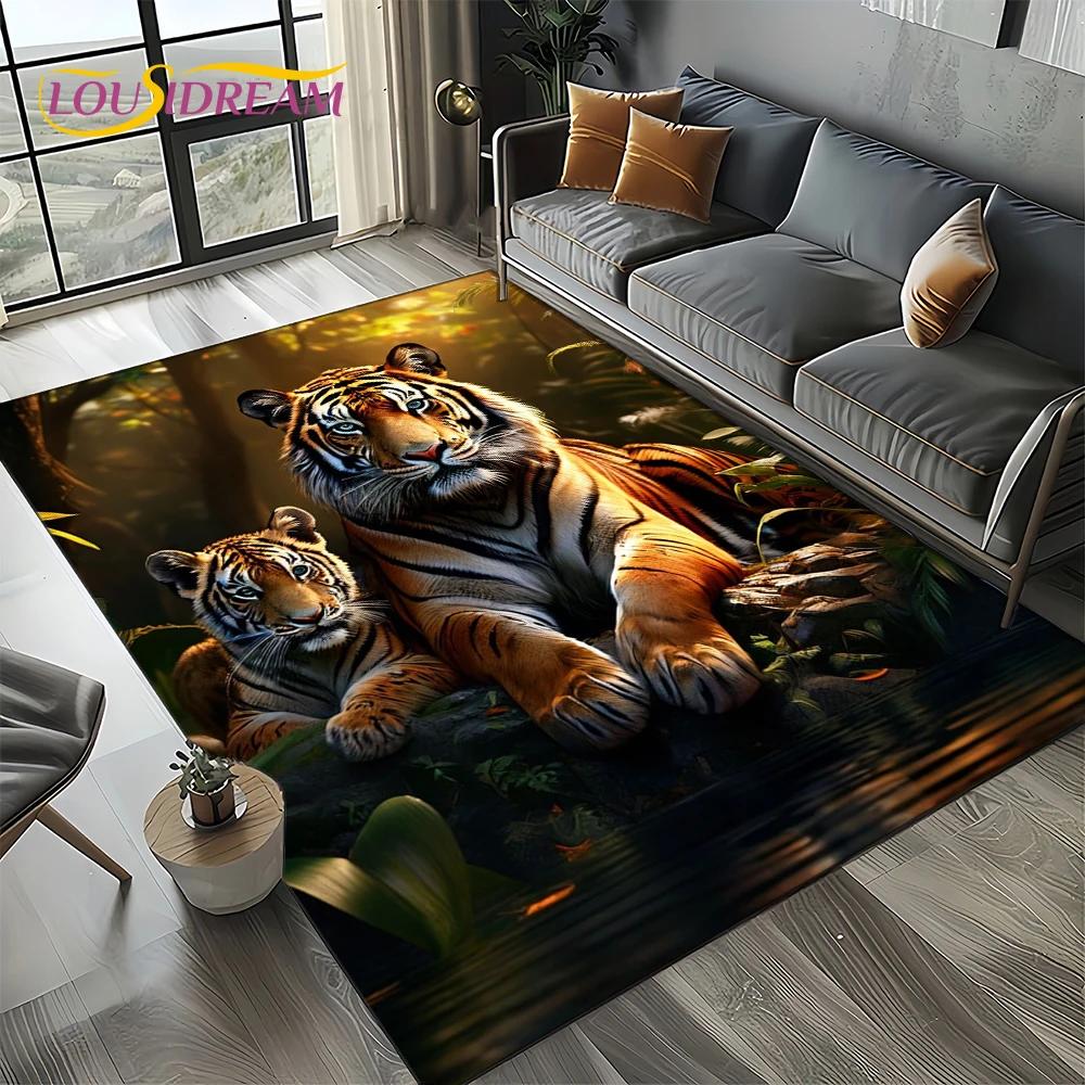 Wilder Tiger Löwe Leopard Biest Tier Wildtier Cartoon Teppich Teppich für Wohnzimmer Schlafzimmer Sofa Dekoration, Rutschfeste Bodenmatte