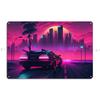 Shoreline Drifter Car Driving Towards Synthwave Sun Through s Miami Metal Plaque Printing Customize Tin Sign Poster
