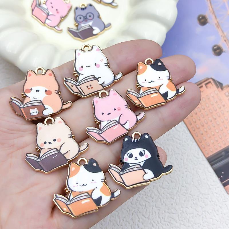 DIY Jewelry Accessories Cat Keychain Pendant Phone Chain Necklace Earrings Alloy Cartoon Pendant