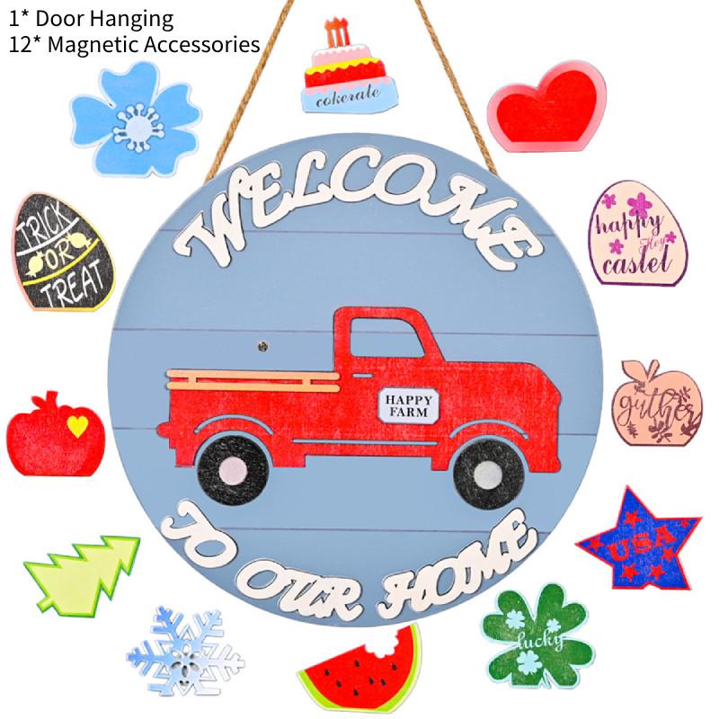 Christmas Car Wooden Door Tag Hanging Decoration Magnetic Accessories Home Wall