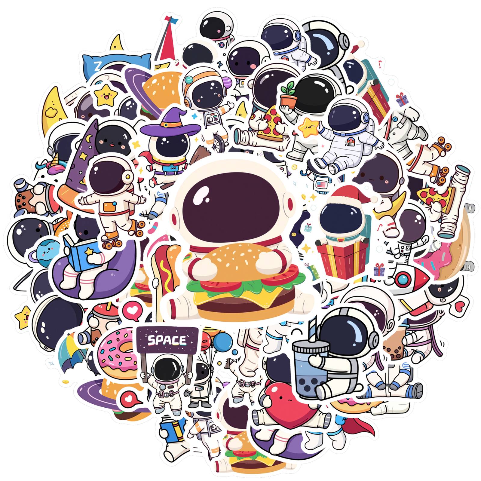 

35pcs Cartoon Space Stickers Cute Astronaut Stationery Stickers Stickers For Notebook Luggage Mobile Phone Cup Guitar DIY