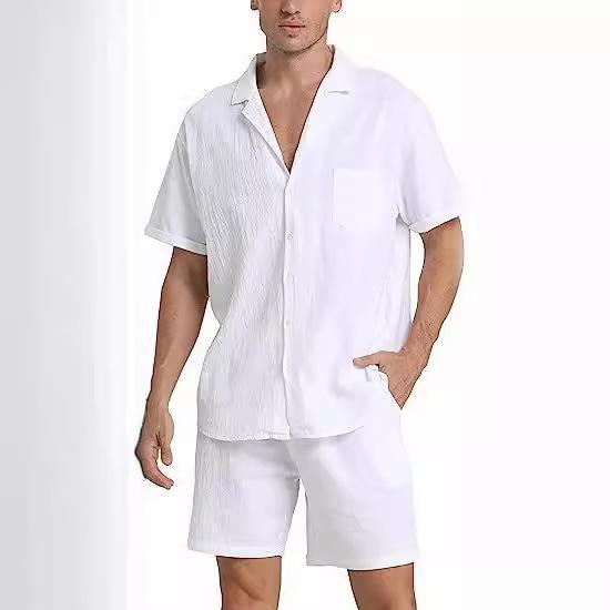 

Мужской летний спортивный комплект с шортами и футболкой с коротким рукавом, льняной, свободный, повседневный M